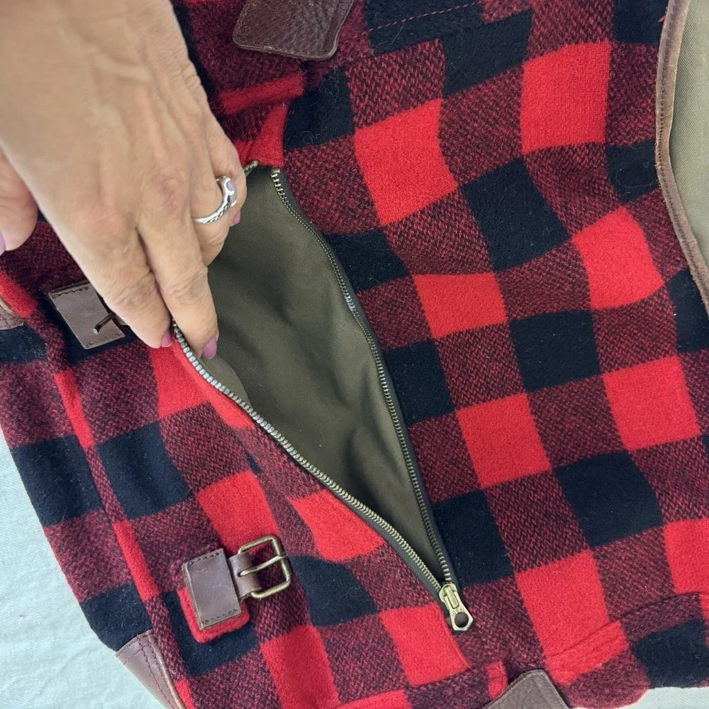 J. Crew Wool Blend Plaid Messenger Bag Red Black Buffalo Plaid Preppy Academia